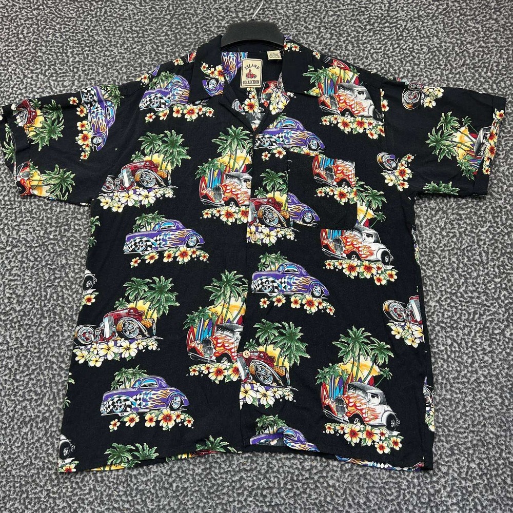 Island Collection Shirt Men Large Hawaiian Button Up Short Sleeve Collared L
